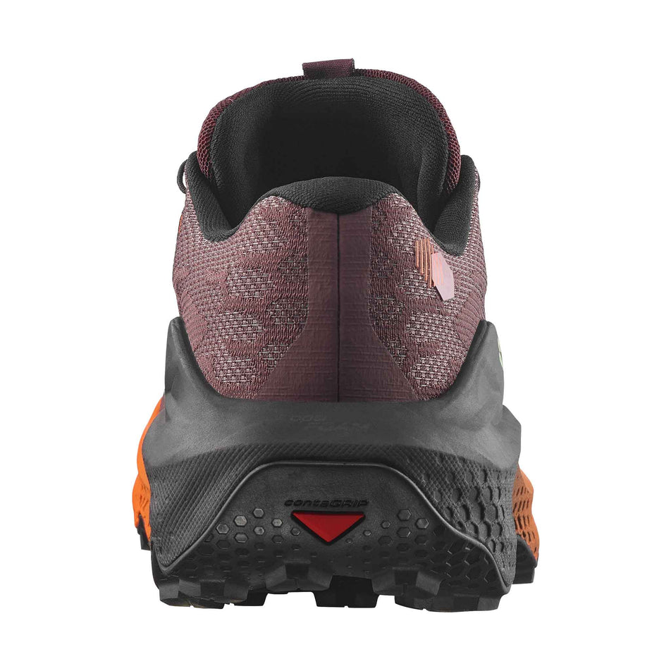 The back of the right shoe from a pair of Salomon Women's Ultra Glide 4 Trail Running Shoes in the Huckleberry/Black colourway.