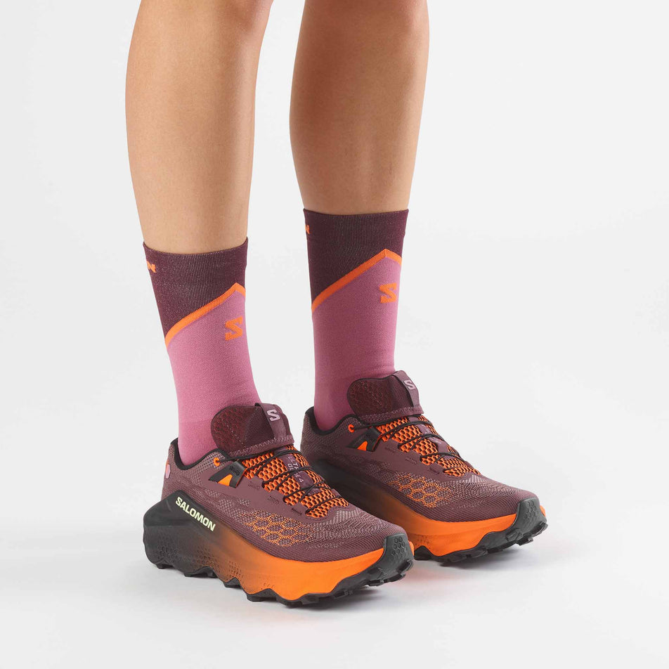 A pair of Salomon Women's Ultra Glide 4 Trail Running Shoes in the Huckleberry/Black colourway.