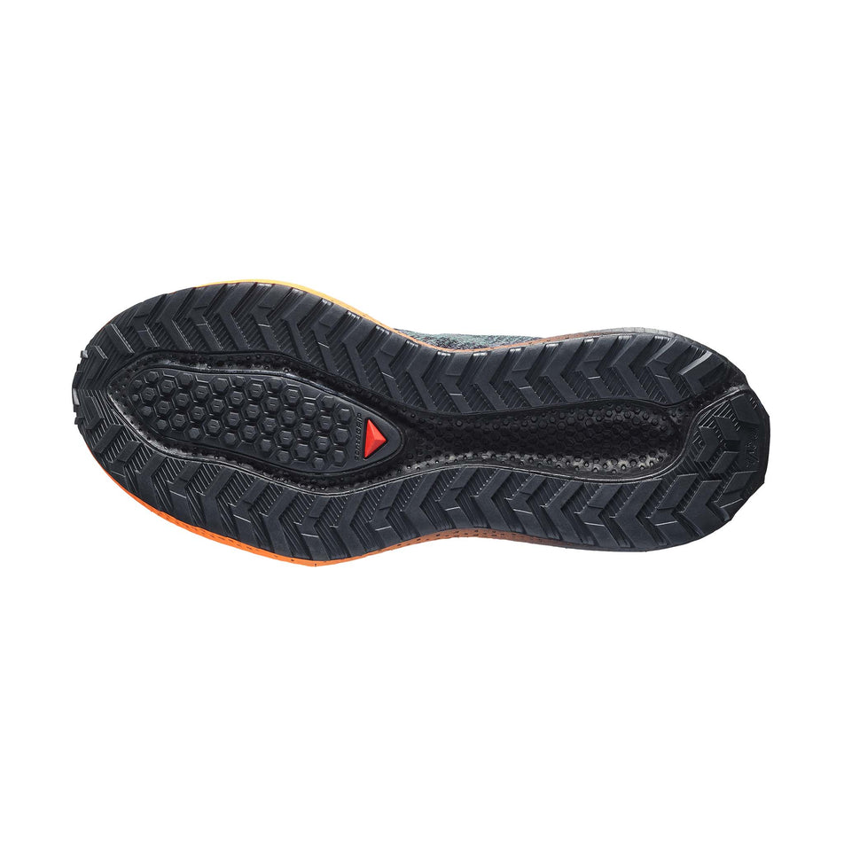 The outsole of the right shoe from a pair of Salomon Men's Aero Glide 4 GRVL Running Shoes in the Urban Chic/Black colourway.