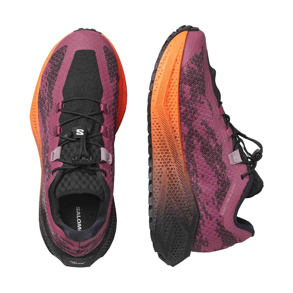 A pair of Salomon Women's Aero Glide 4 GRVL Running Shoes in the Nocturne/Black colourway.