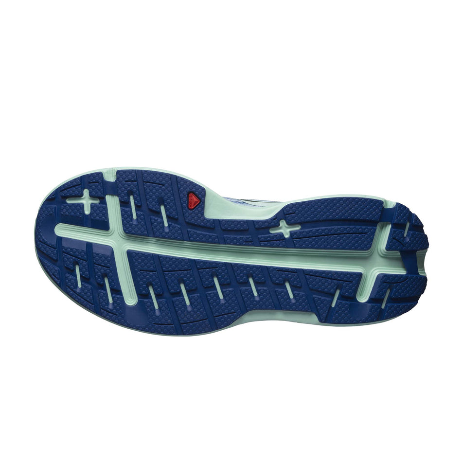 Outsole of the right shoe from a pair of Salomon Women's Aero Glide 2 Running Shoes in the Pearl Blue/Yucca/Clematis Blue colourway (7772908159138)