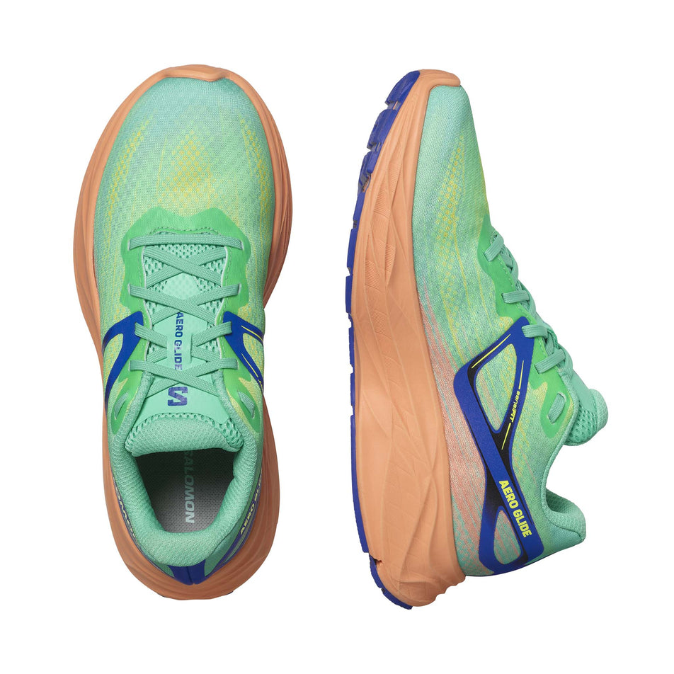 A pair of Salomon Women's Aero Glide Running Shoes in the Cockatoo/Cantaloupe/Surf The Web colourway (7986338660514)
