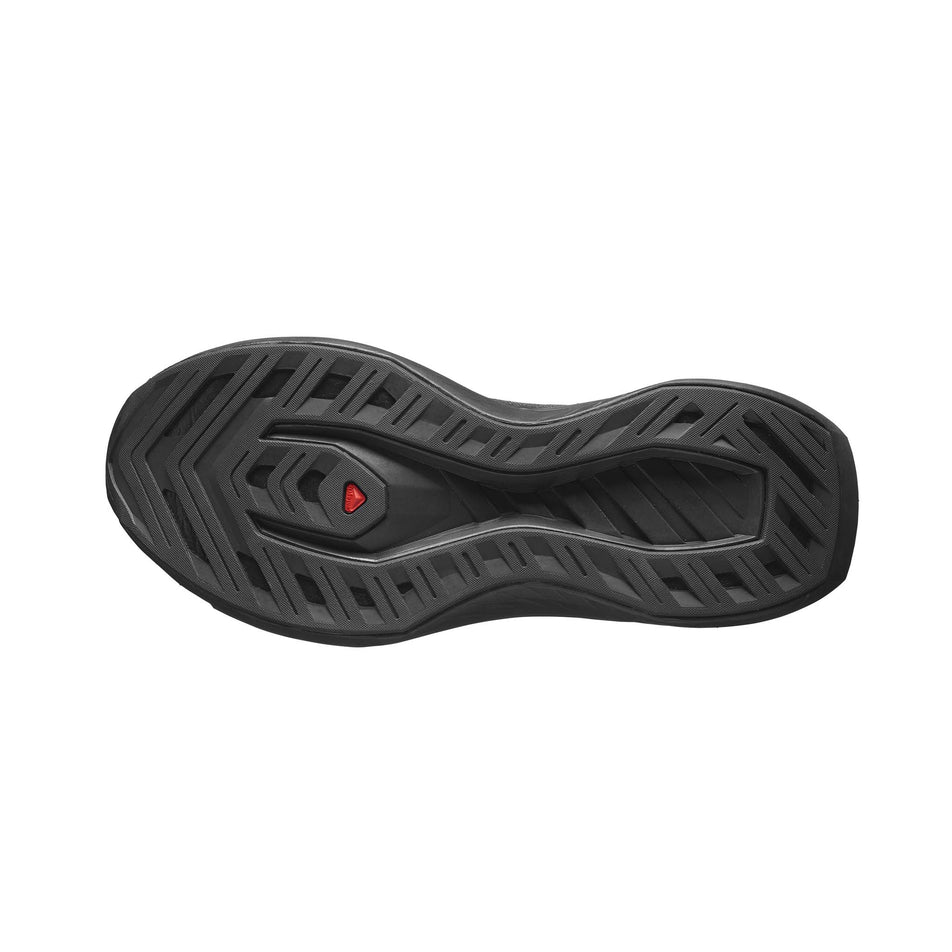 Outsole of the right shoe from a pair of Salomon Men's DRX Bliss Running Shoes in the Black/Black/Black colourway (7986285478050)