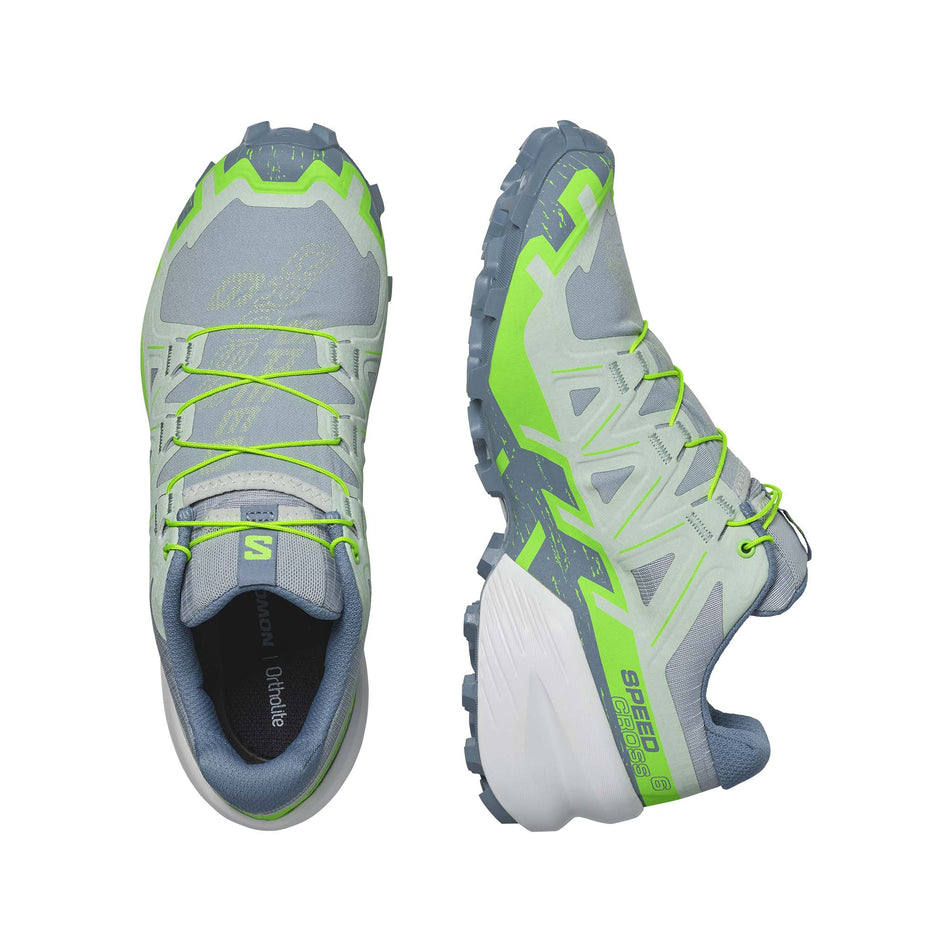 A pair of Salomon Women's Speedcross 6 Running Shoes in the Quarry/Green Gecko/Flint Stone colourway (7986290786466)