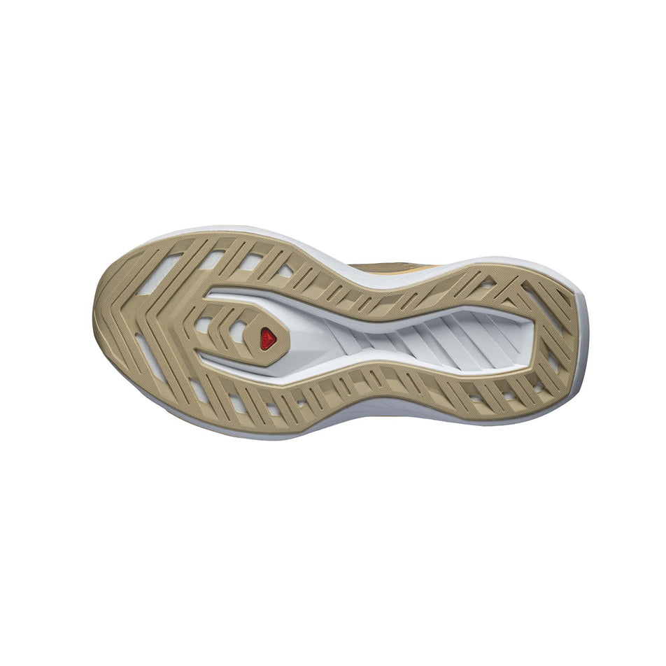 Outsole of the right shoe from a pair of Salomon Women's DRX Bliss Running Shoes in the Safari/Cantaloupe/White colourway (7986347442338)