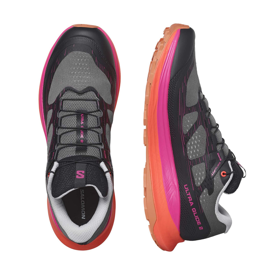 A pair of Salomon Men's Ultra Glide 2 Running Shoes in the Plum Kitten/Black/Pink Glo colourway (7986276728994)
