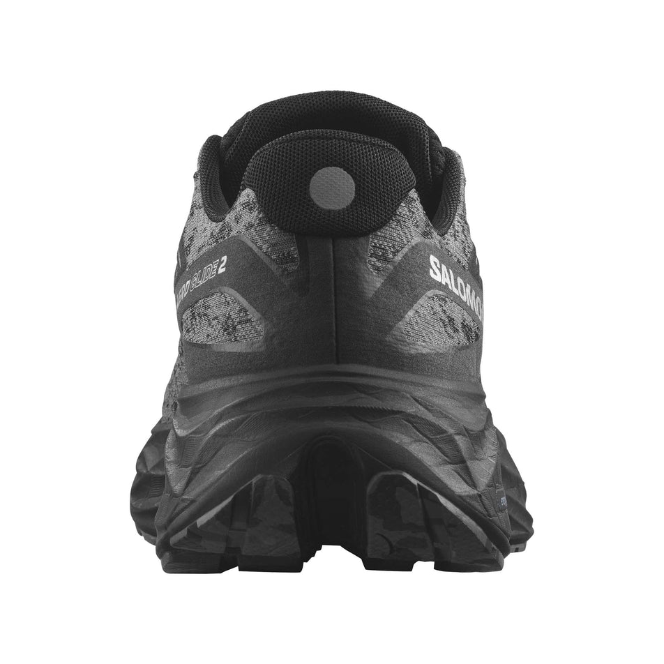 Back of the right shoe from a pair of Salomon Men's Aero Glide 2 Running Shoes in the Black/Phantom/Ghost Gray colourway (8237937197218)