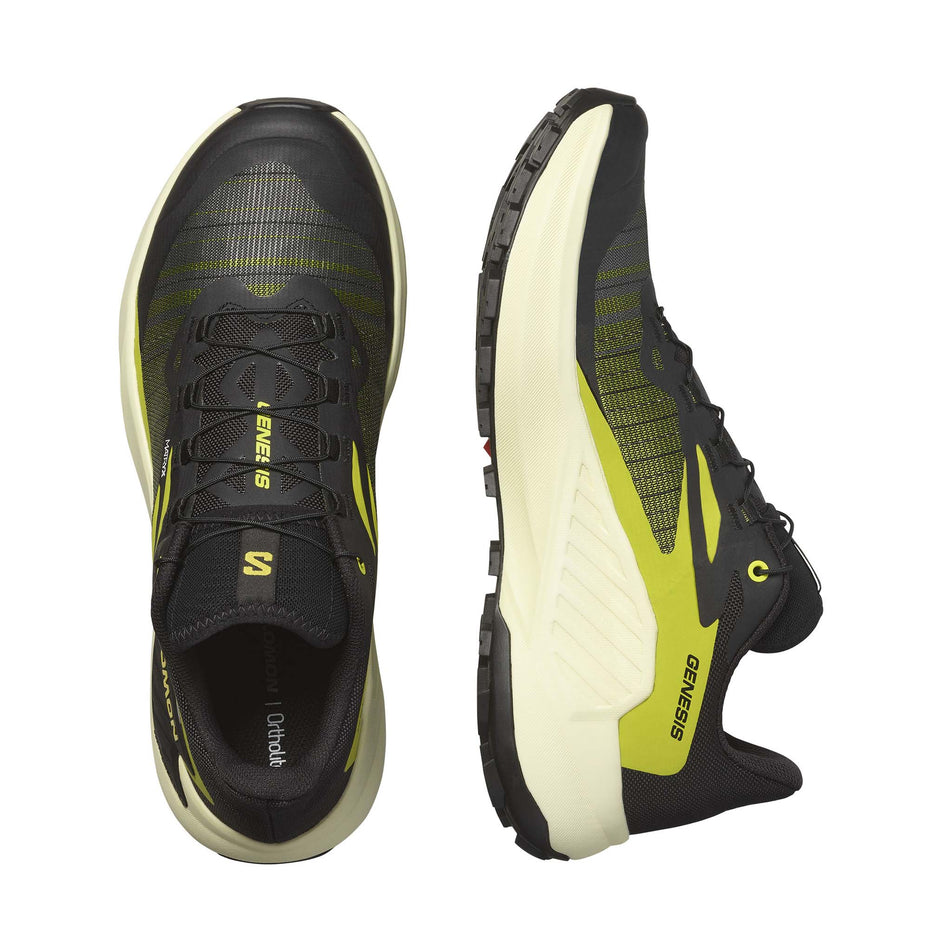 A pair of Salomon Men's Genesis Running Shoes in the Black/Sulphur Spring/Transparent Yellow colourway (8308332888226)