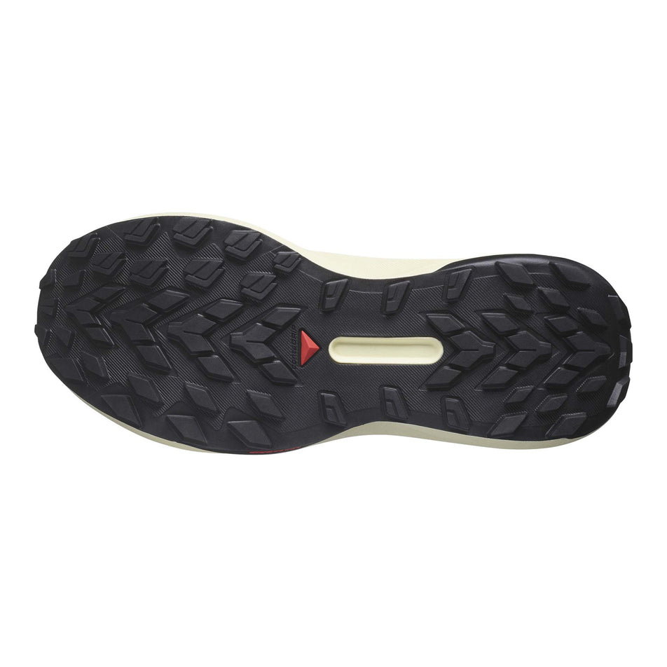 Outsole of the right shoe from a pair of Salomon Women's Genesis Running Shoes in the Black/Sulphur Spring/Orchid Petal colourway (8308338655394)