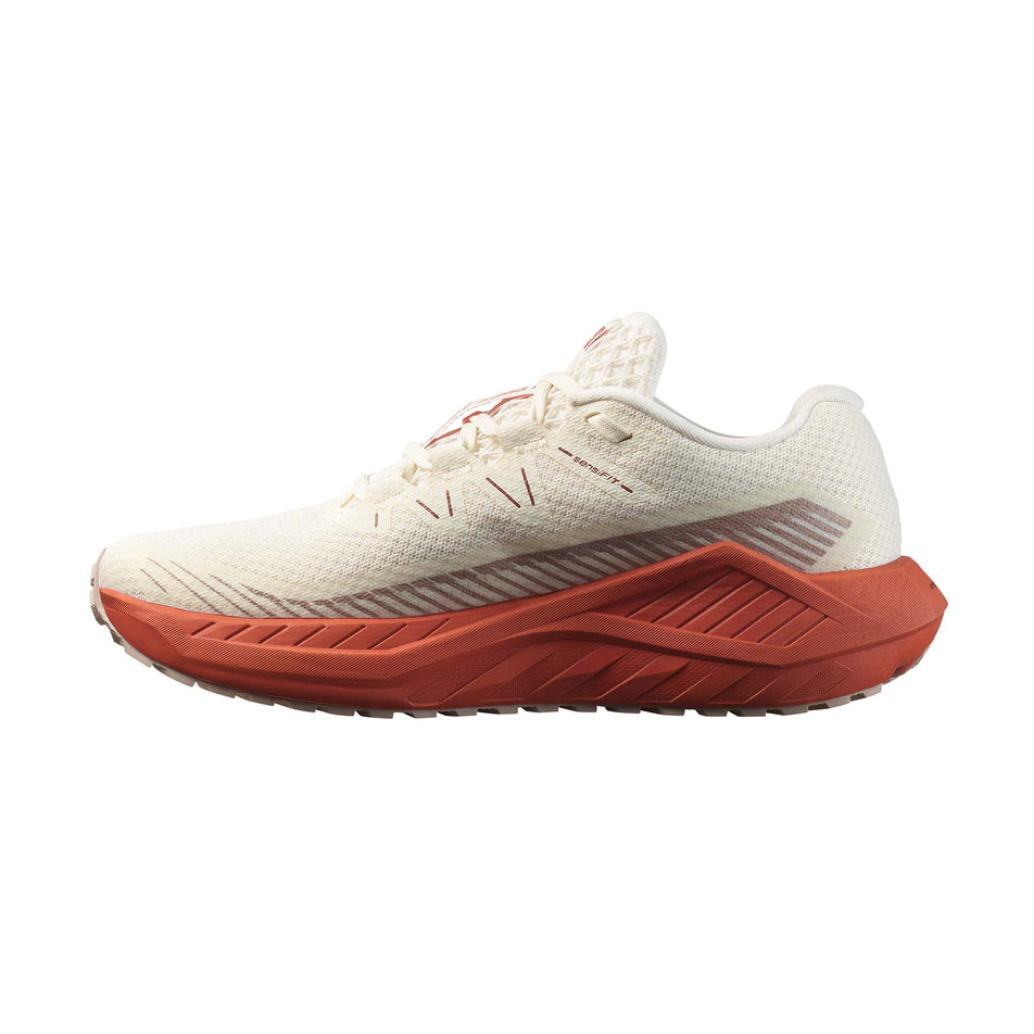 Medial view of the right shoe from a pair of Salomon Women's DRX Defy GRVL Running Shoes in the Vanilla Ice/Burnt Ochre/Etherea colourway. (8721050861730)