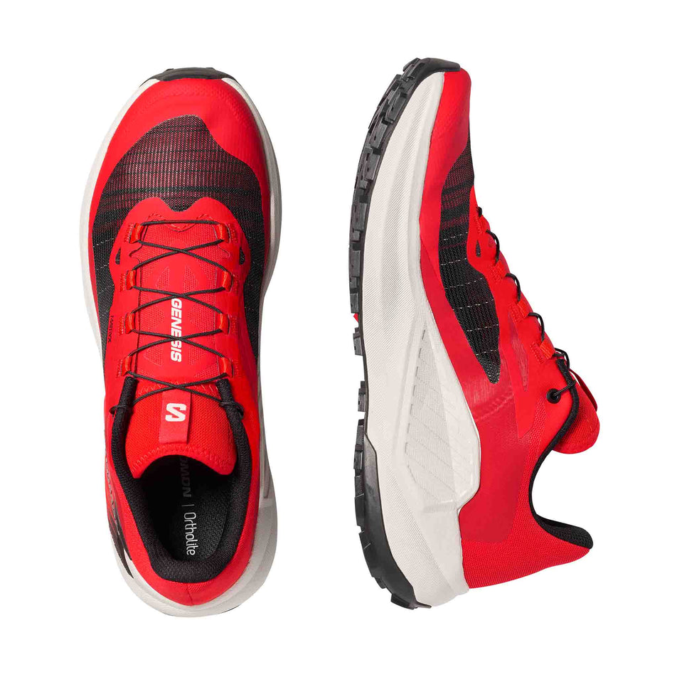A pair of Salomon Men's Genesis Running Shoes in the Fiery Red/Lava Falls/Black colourway.