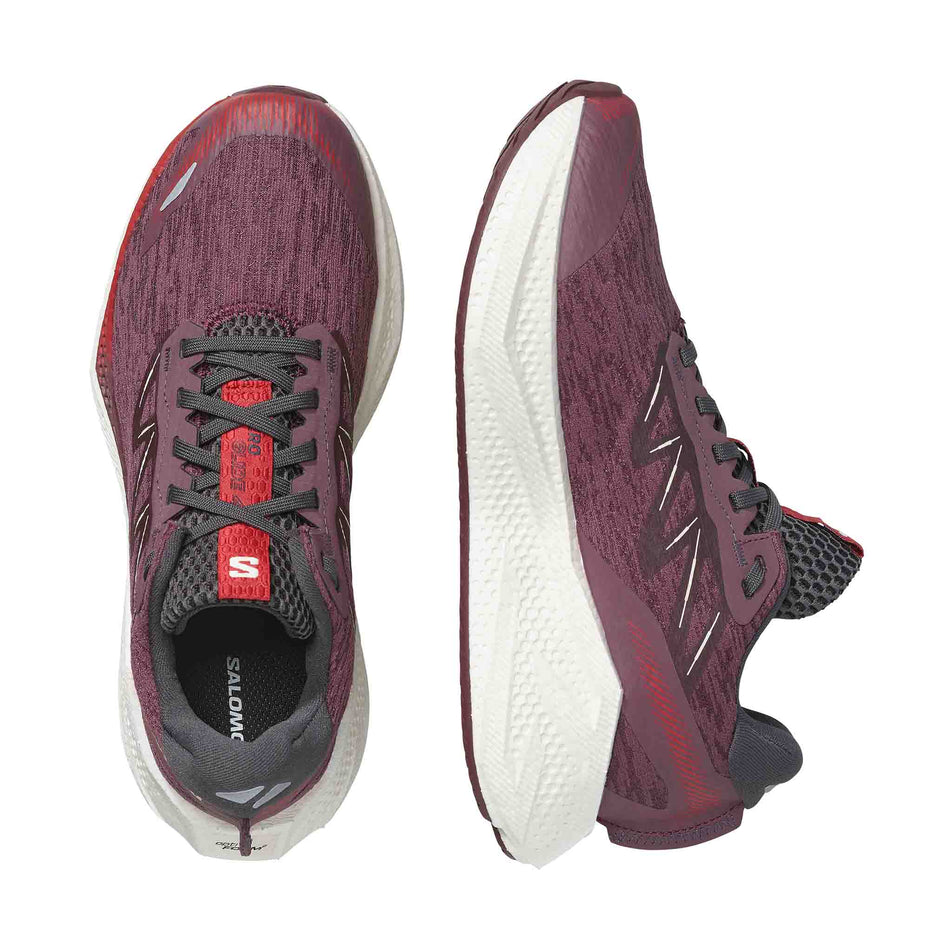 A pair of Salomon Women's Aero Glide 4 Running Shoes in the Huckleberry/Vanilla Ice colourway.