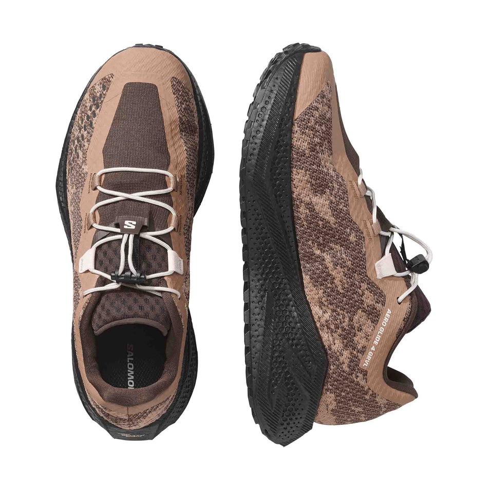 A pair of Salomon Men's Aero Glide 4 GRVL Running Shoes in the Burro/Black colourway.
