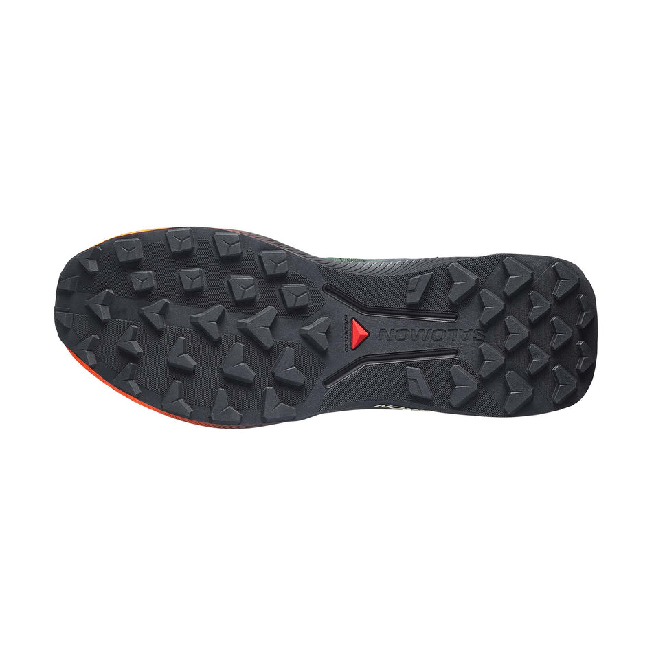 The outsole of the right shoe from a pair of Salomon Men's Genesis 2 Trail Running Shoes in the Urban Chic/Black colourway.