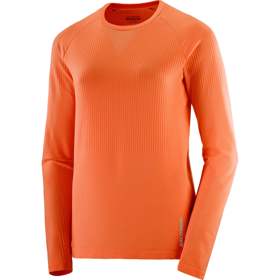 Front view of a Salomon Women's Sense Aero Long Sleeve T-Shirt in the Burnt Ochre colourway (8000757301410)