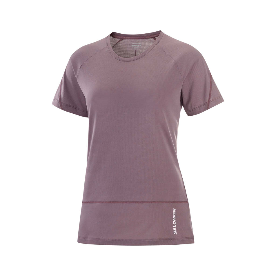 Front view of a Salomon Women's Cross Run Short Sleeve T-Shirt in the Moonscape colourway (7999423840418)