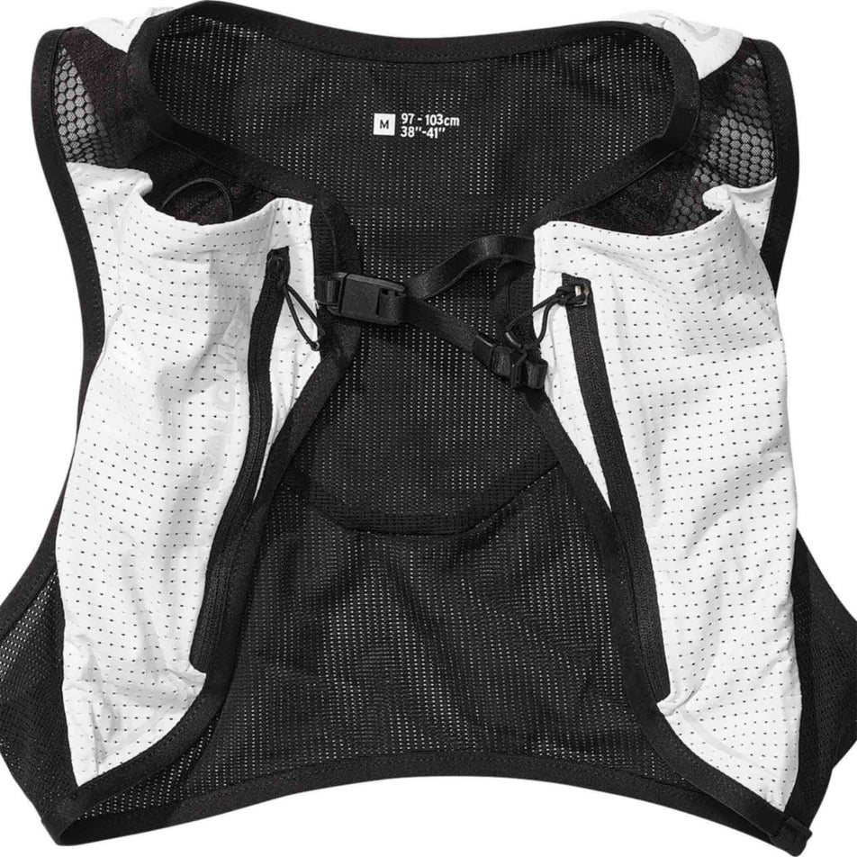 Front view of a Salomon Unisex Pulse 2 vest with flasks in the White/Black colourway. The soft flasks are not included in the image. (8008842510498)