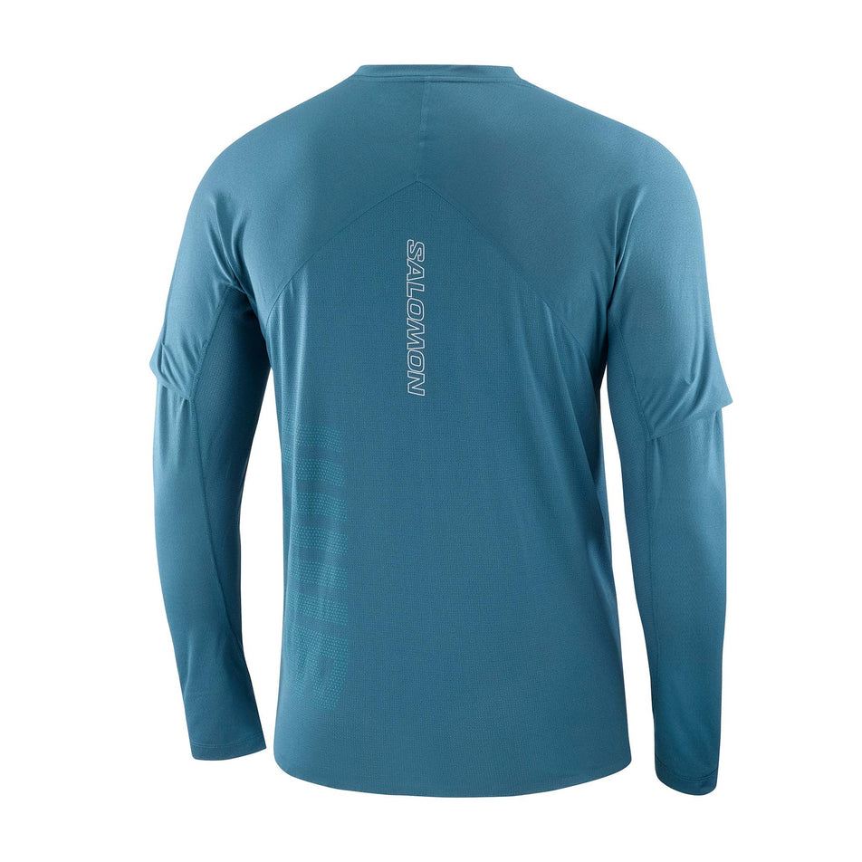 Back view of a Salomon Men's Sense Aero GFX Long Sleeve T-Shirt in the Deep Dive/Tahitian Tide colourway (8157822812322)