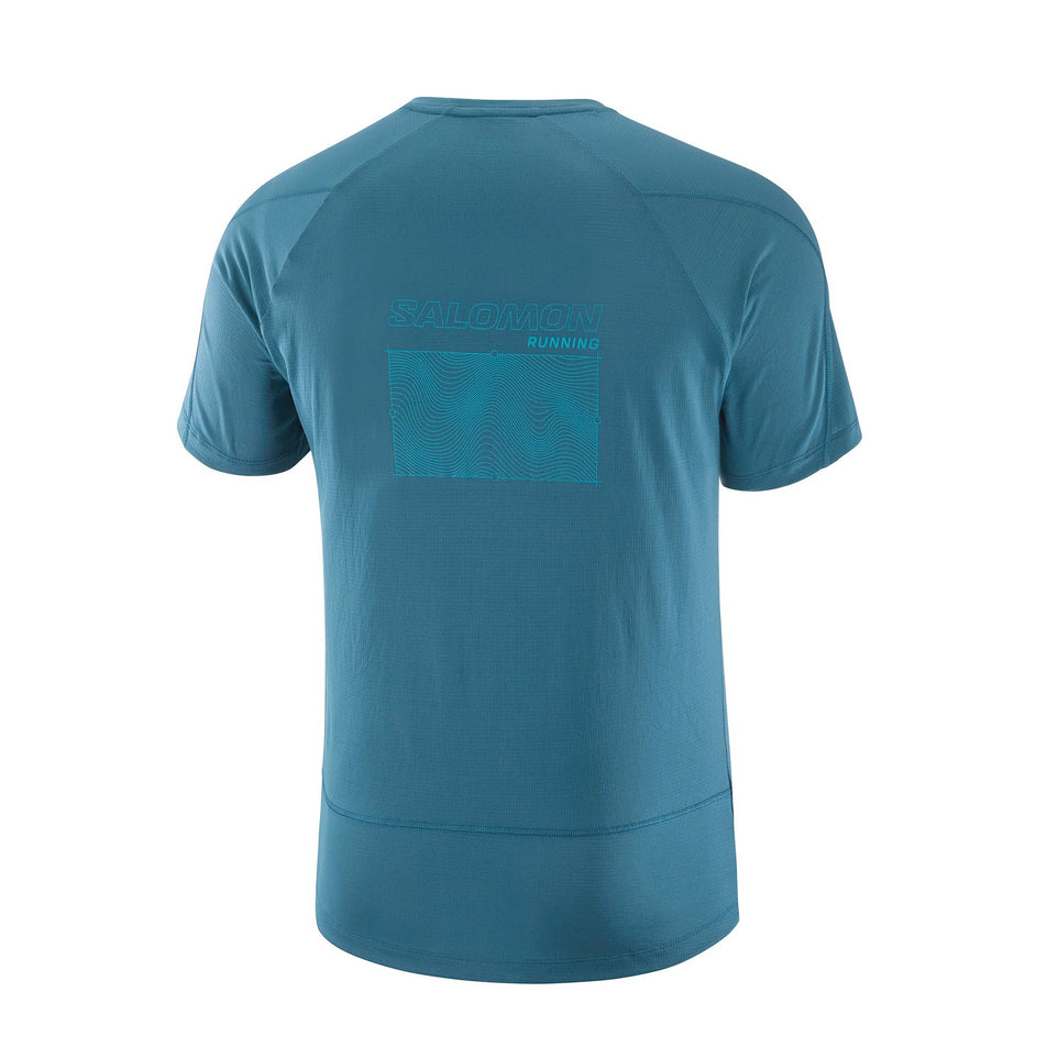 Back view of a Salomon Men's Cross Run GFX Short Sleeve T-Shirt in the Deep Dive colourway (8157850534050)