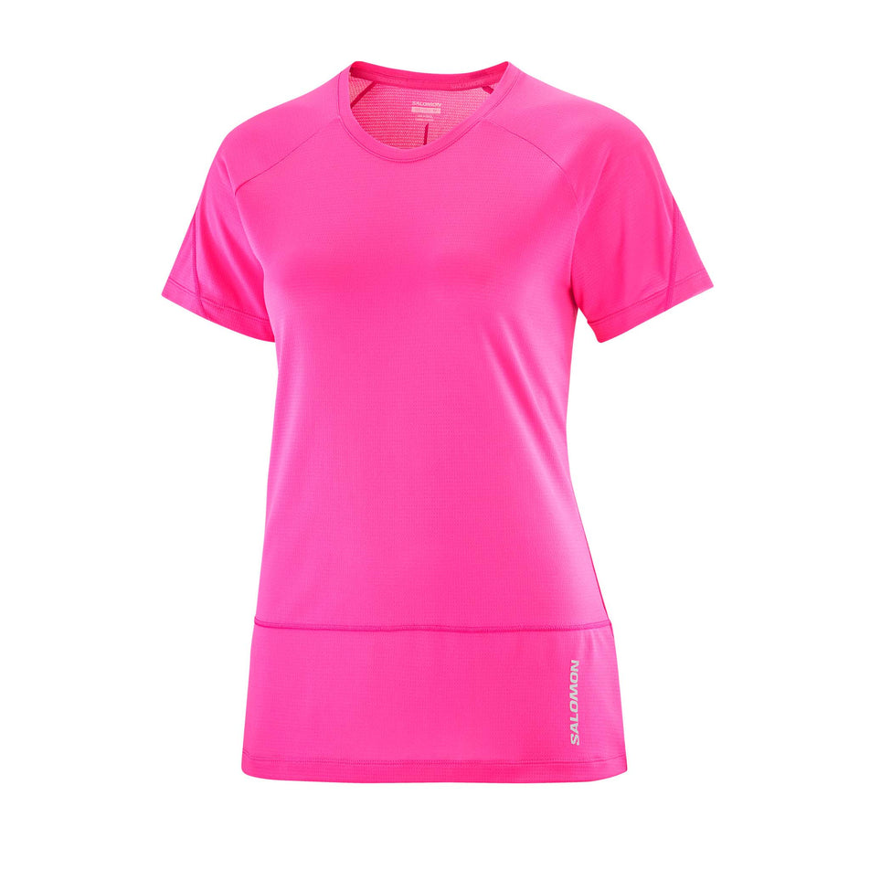 Front view of a Salomon Women's Cross Run Short Sleeve T-Shirt in the Beetroot Purple colourway (8157877502114)