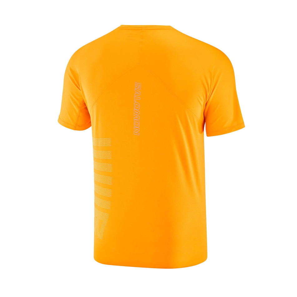 Back view of a Salomon Men's Sense Aero GFX Short Sleeve T-Shirt in the Zinnia/White colourway (8157825826978)