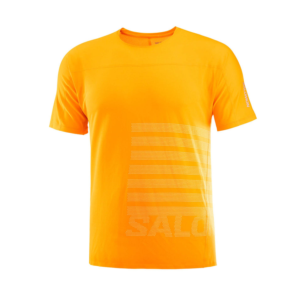 Front view of a Salomon Men's Sense Aero GFX Short Sleeve T-Shirt in the Zinnia/White colourway (8157825826978)