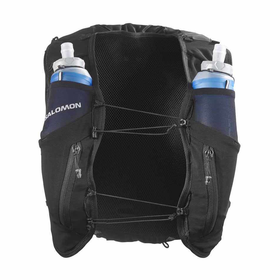 Front view of the Salomon Women's ADV Skin 12 Set Running Vest in the Black/Asphalt colourway.