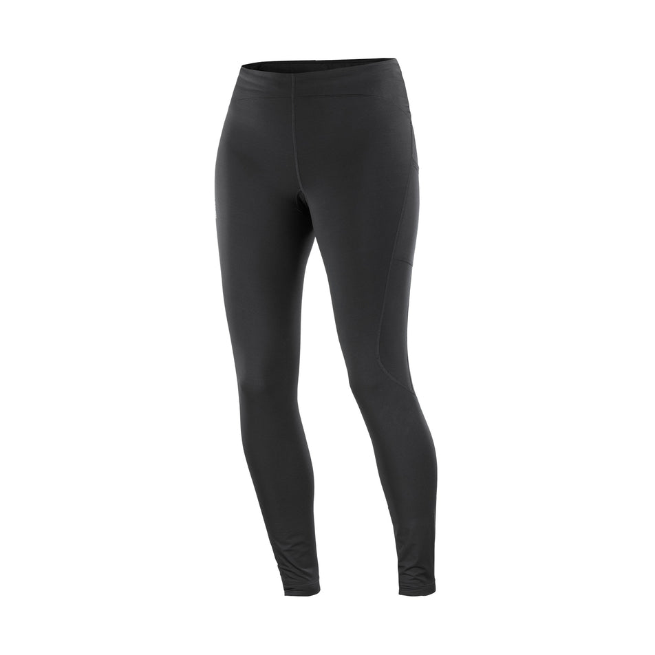 Front view of the Salomon Women's SHAKEout Core Warm Tights in the Deep Black colourway. (8781930561698)