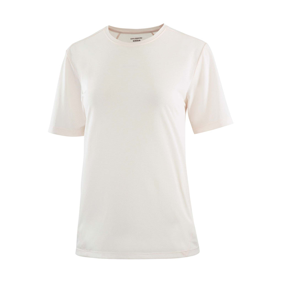 Front view of the Salomon Women's Shakeout Core Short-Sleeve T-Shirt in the Whisper White colourway.