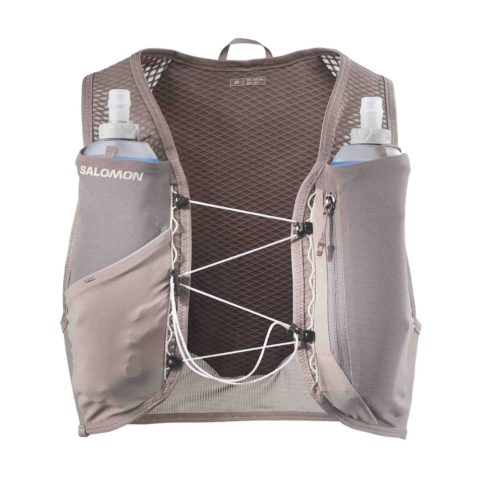 Front view of the Salomon Unisex GRVL Skin 4 Running Vest in the Iron/Silver Cloud colourway.