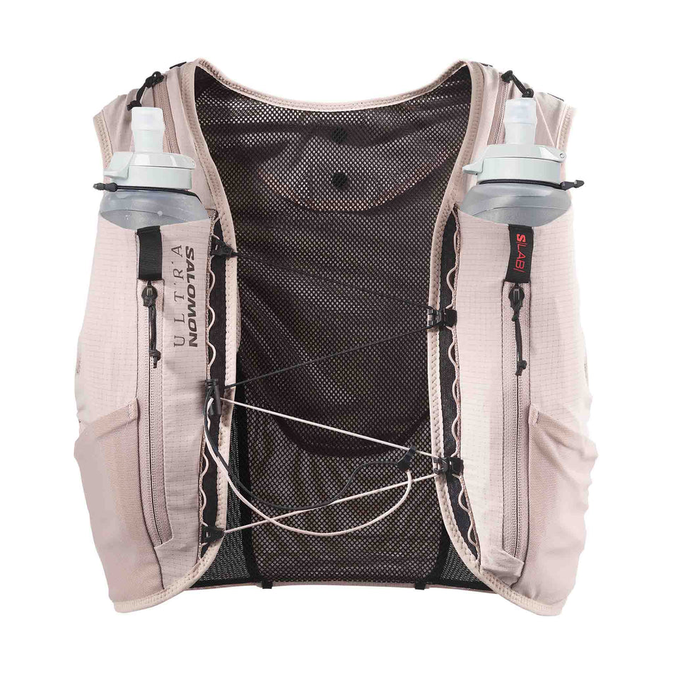 Front view of the Salomon Unisex S/LAB Ultra 12 Running Vest in the Goat/Black colourway.