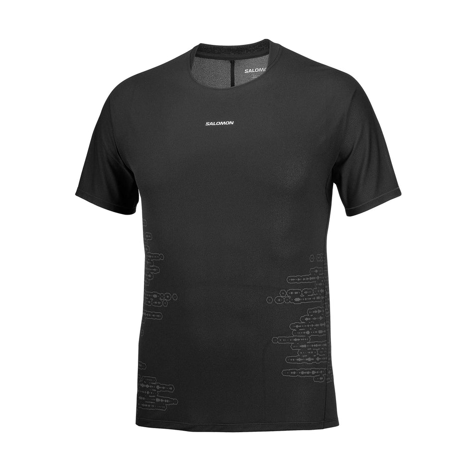 Front view of the Salomon Men's Sense Aero SS Tee GFX in the Deep Black/Black Beauty colourway.