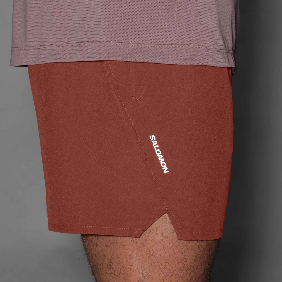 The reflective logo on the Salomon Men's Shakeout Core Shorts 5