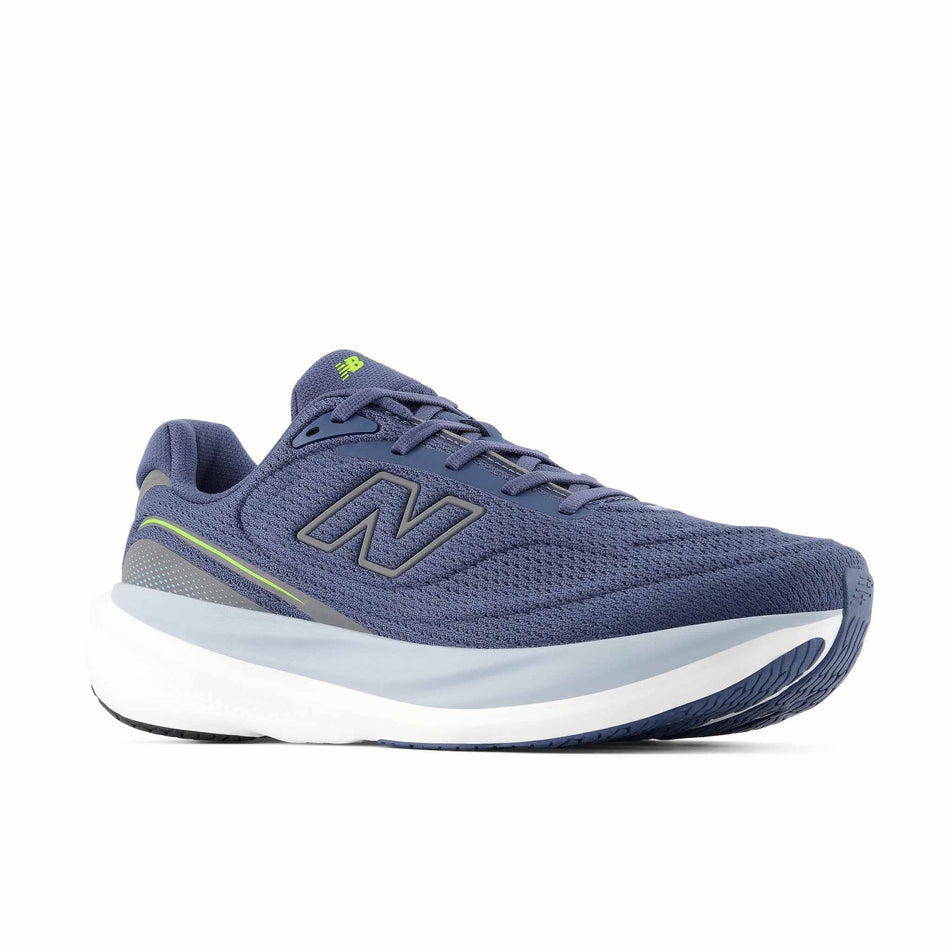 Lateral view of the right shoe from a pair of New Balance Men's 1080 V15 Running Shoes in the Vintage Indigo colourway.