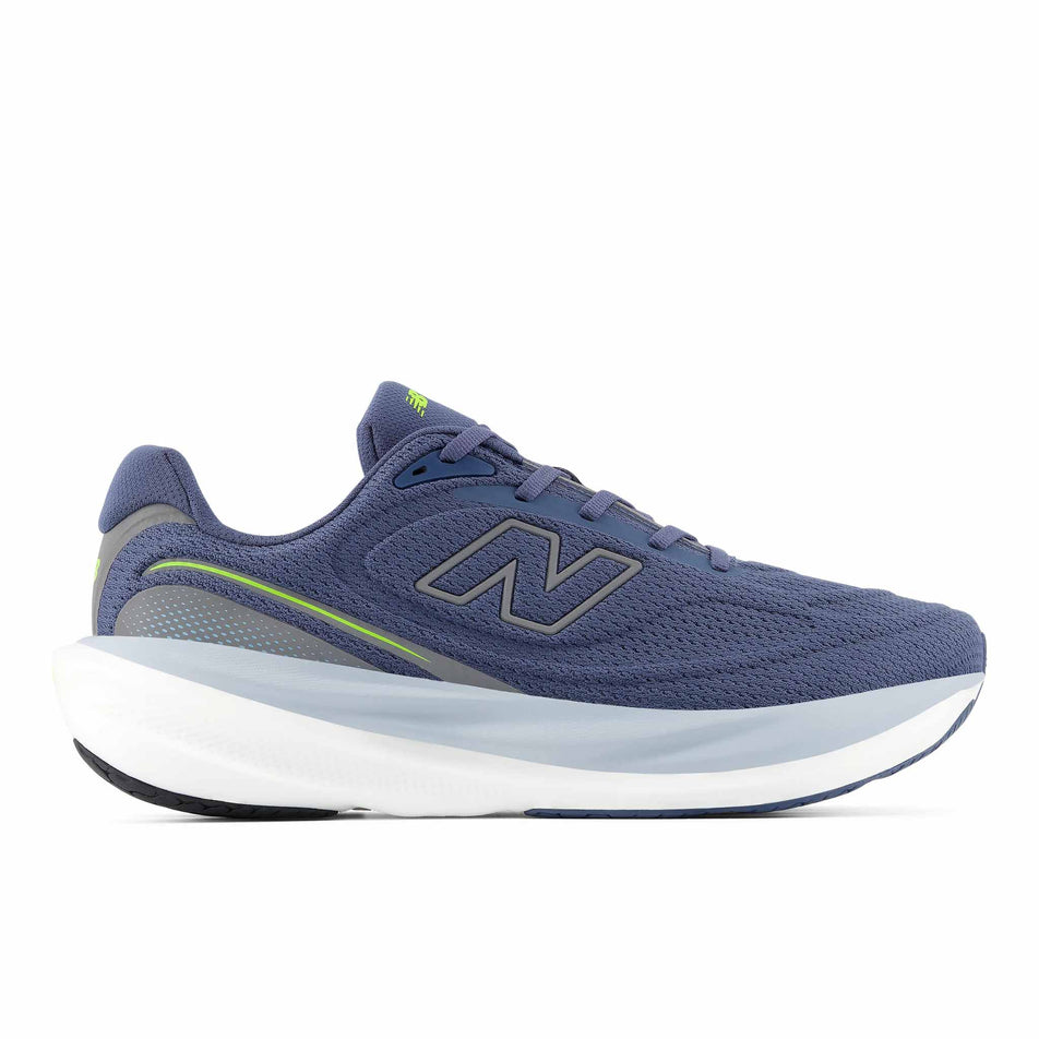 Lateral view of the right shoe from a pair of New Balance Men's 1080 V15 Running Shoes in the Vintage Indigo colourway.