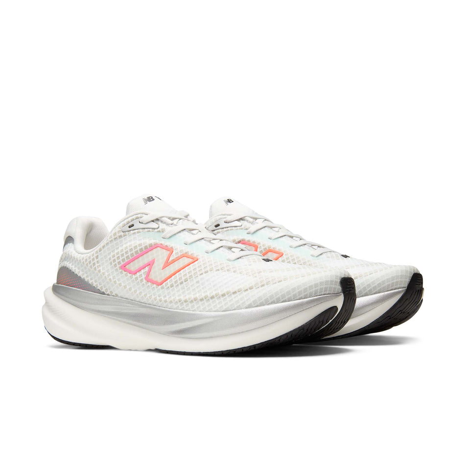 A pair of New Balance Men's 1080 V15 Running Shoes in the White/Pink Heat colourway.