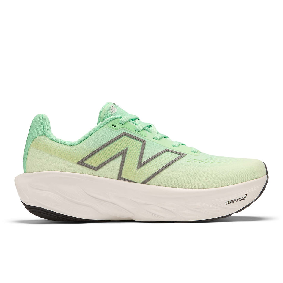 Lateral view of the right shoe from a pair of New Balance Men's Fresh Foam X 1080 V14 Running Shoes in the Electric Jade colourway. (8568675893410)