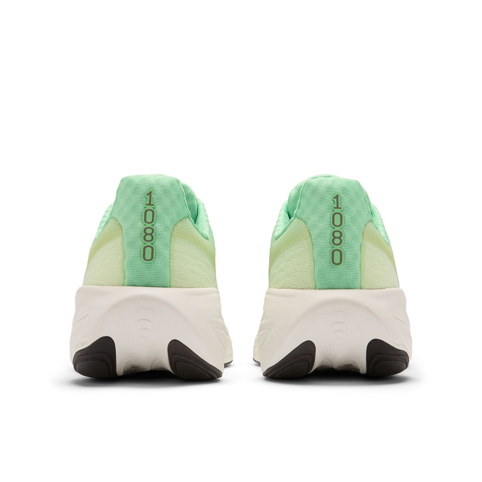 The back of a pair of New Balance Men's Fresh Foam X 1080 V14 Running Shoes in the Electric Jade colourway. (8568675893410)