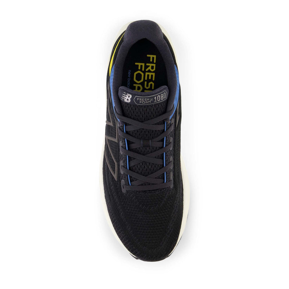 Upper of the right shoe from a pair of New Balance Men's Fresh Foam X 1080 v13 Running Shoes in the Black with blue agate and ginger lemon colourway (8153434259618)
