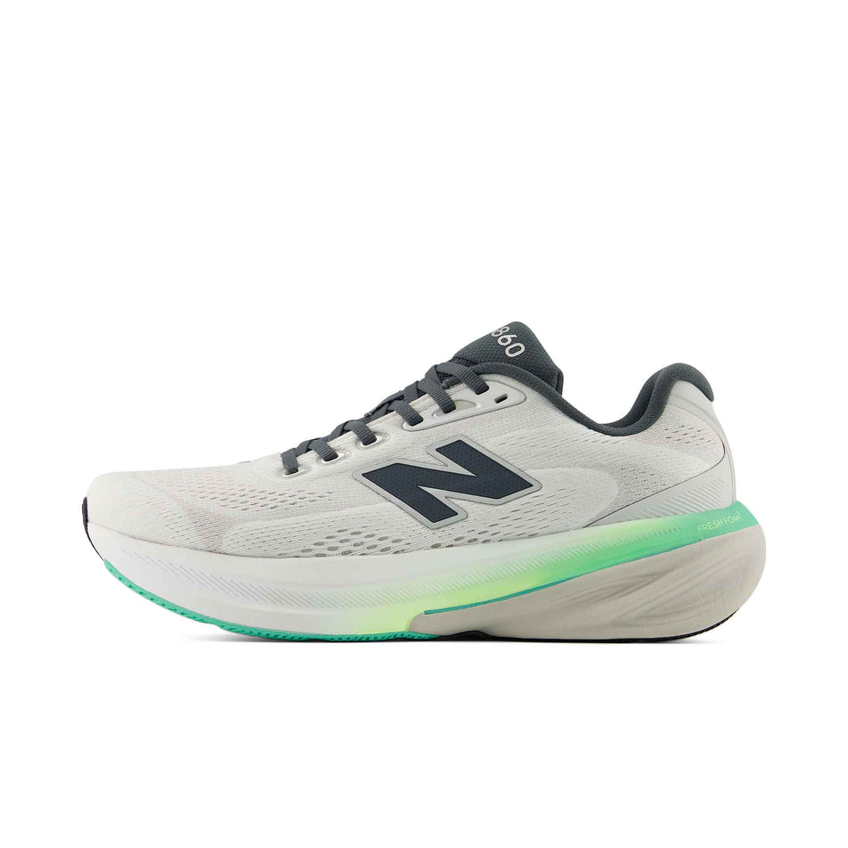 Medial view of the right shoe from a pair of New Balance Men's Fresh Foam X 860 V15 Running Shoes in the Reflection/Graphite colourway.