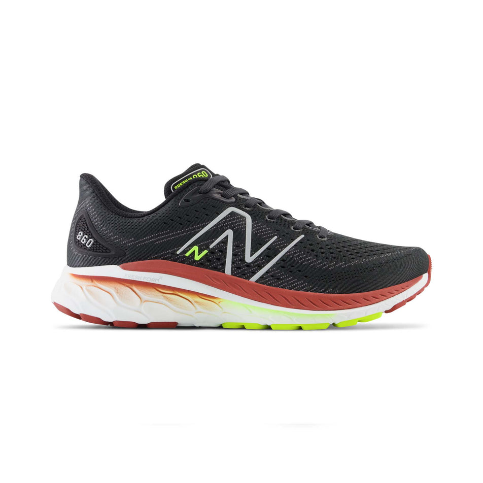 Lateral side of the right shoe from a pair of New Balance Men's Fresh Foam X 860 V13 Running Shoes in the Black (001) colourway (7983722954914)