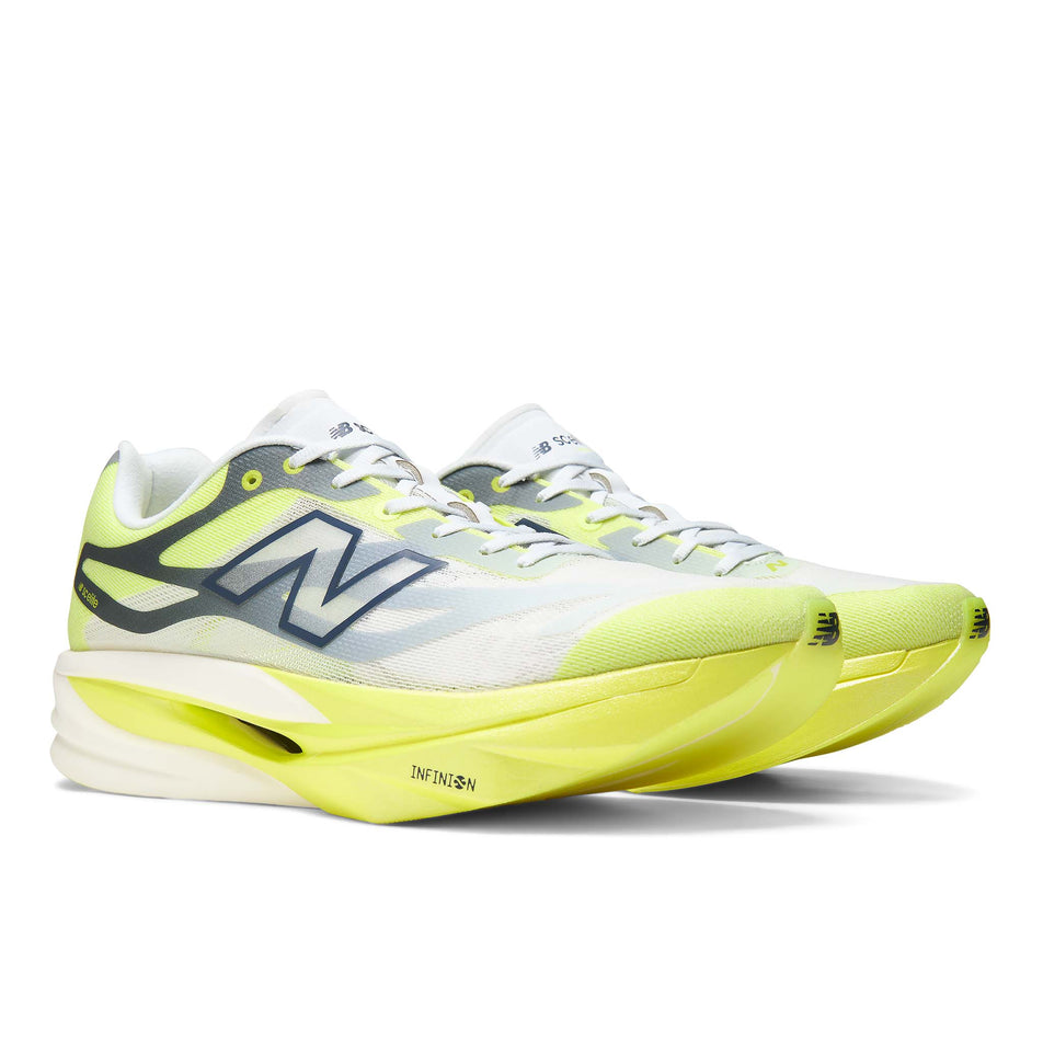 A pair of New Balance Men's FuelCell SuperComp Elite V6 Running Shoes in the Fresh Air/Alkaline Green colourway.