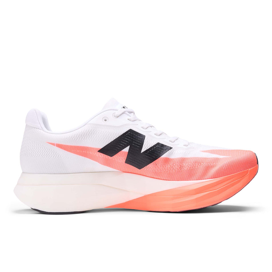Medial view of the left shoe from a pair of New Balance Men's FuelCell SuperComp Elite V5 Running Shoes in the Urgent Red colourway. (8721945755810)