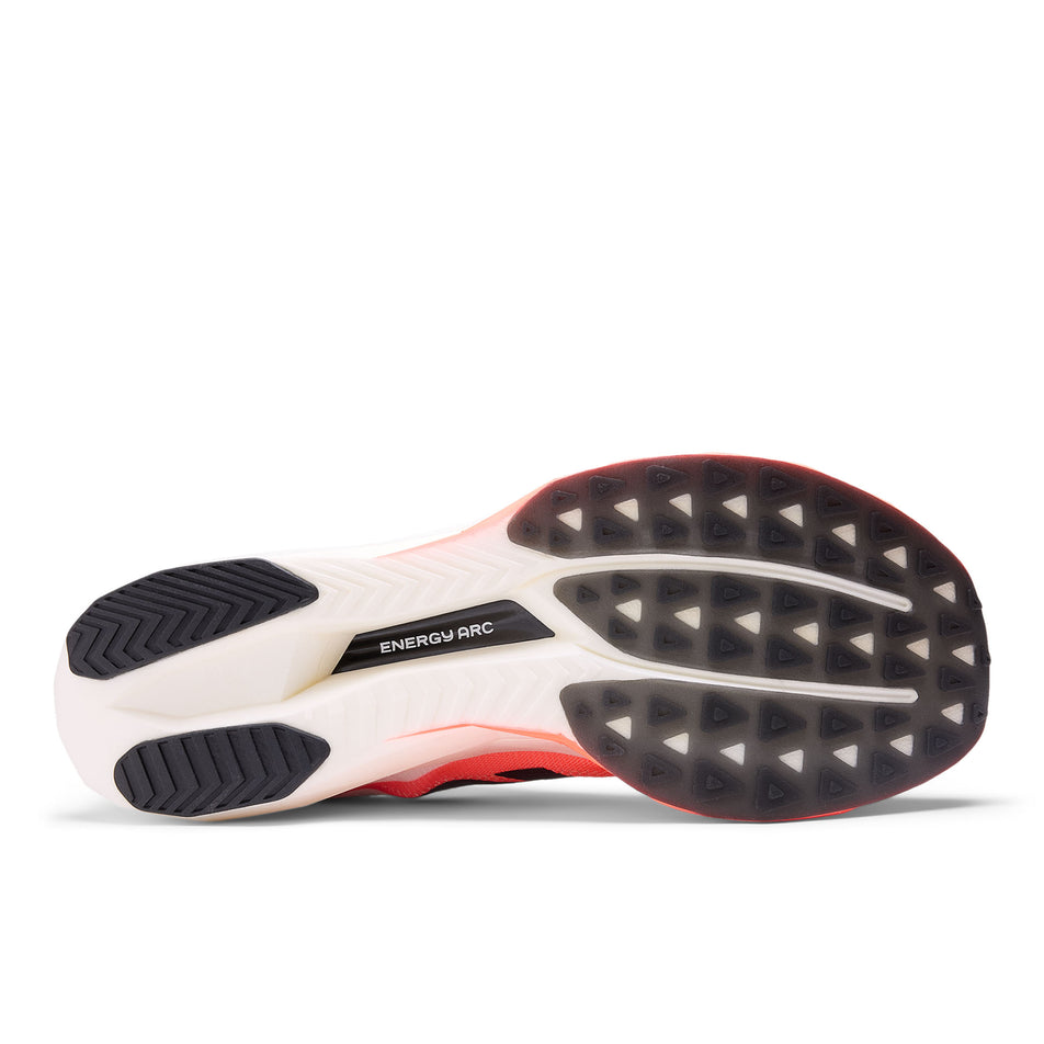 The outsole of the right shoe from a pair of New Balance Men's FuelCell SuperComp Elite V5 Running Shoes in the Urgent Red colourway. (8721945755810)
