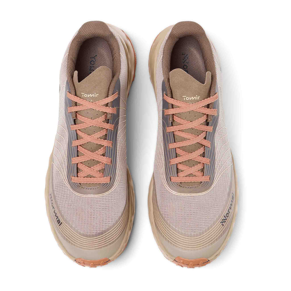 The uppers of a pair of NNormal Unisex Tomir 2.0 Running Shoes in the Brown colourway.