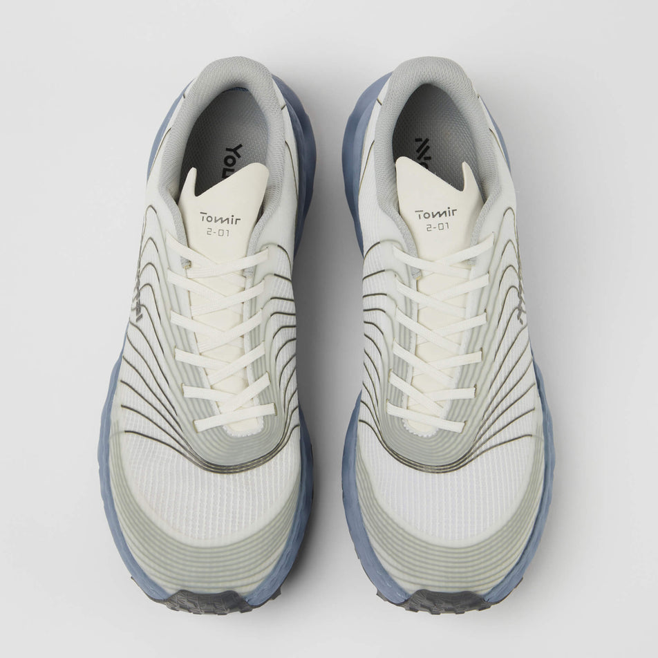 The uppers on a pair of NNormal Unisex Trail Running Shoes in the white/blue colourway (7965460988066)