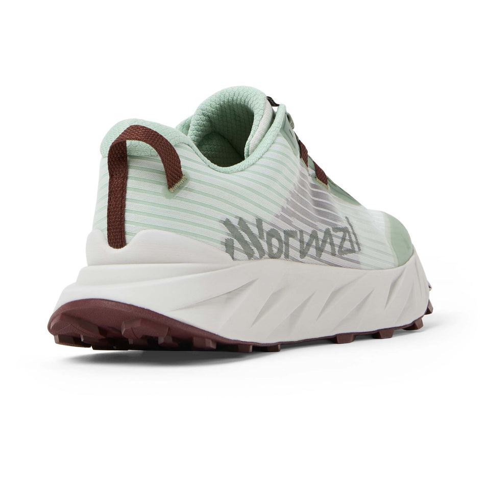 Lateral view of the right shoe from a pair of NNormal Cadí Running Shoes in the Green colourway.