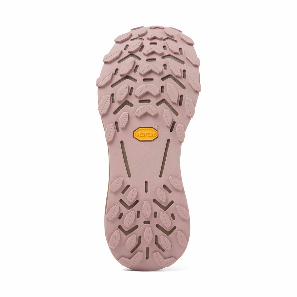 The outsole of the right shoe from a pair of NNormal Women's Cadí Running Shoes in the Brown/Pink colourway.