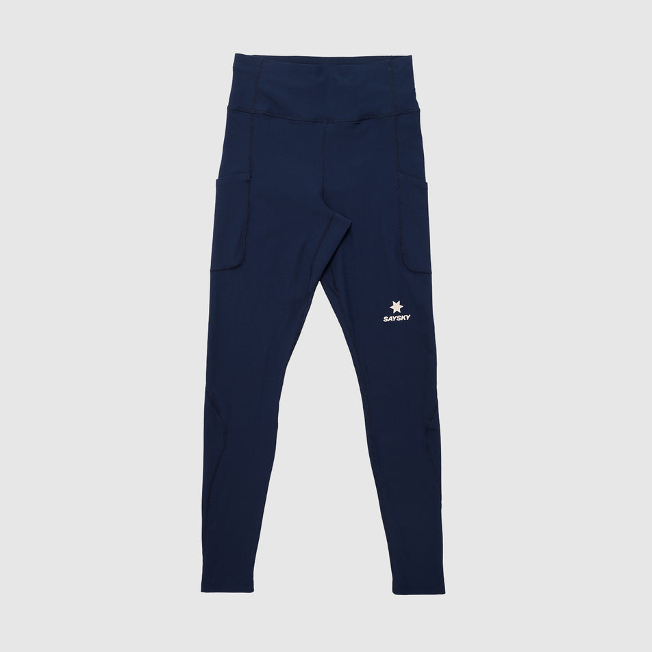 Front view of the SAYSKY Women's Combat+ Rib Long Tights in the Blue colourway. (8730937196706)