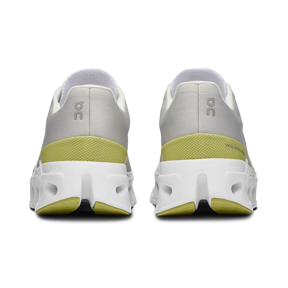 The back of a pair of On Women's Cloudeclipse Running Shoes in the White/Sand colourway (8112396992674)